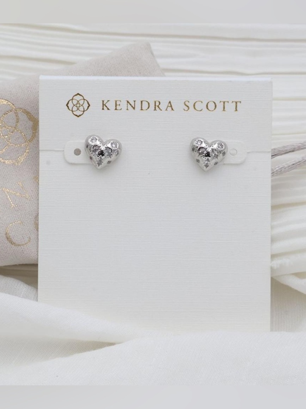 Kendra Scott Holland Silver Heart Stud Earrings in White CZ MSRP: $65.00